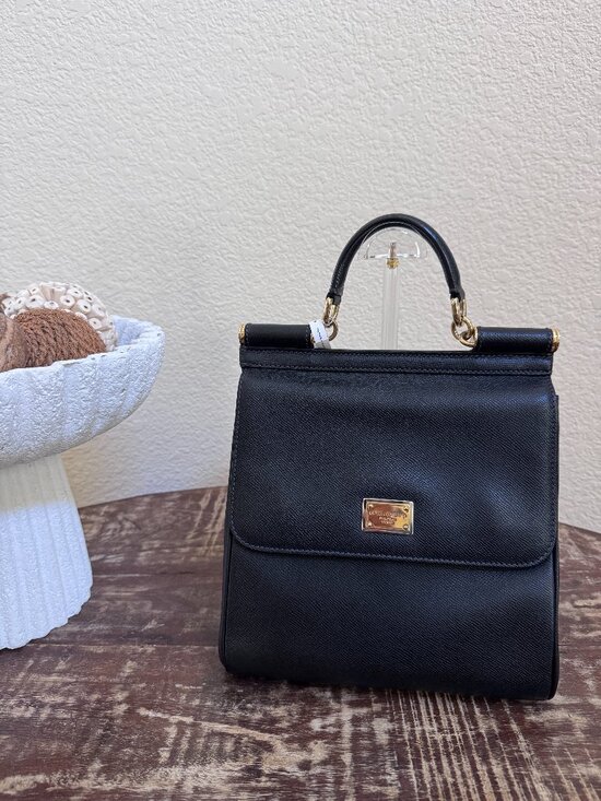 Dolce & Gabbana Handbags - Dolce & Gabbana Black Leather Top Handle Shoulder Bag + COA